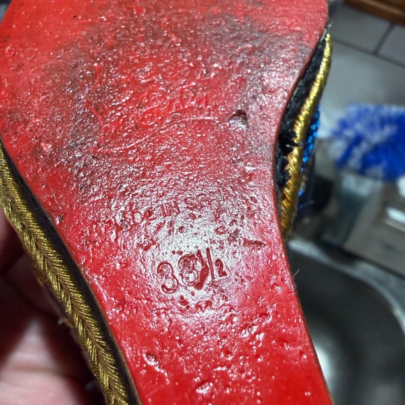 Christian Louboutin Trotolita Black and Gold Leopard Wedges 7.5 / 38.5 - Picture 15 of 16